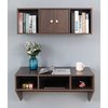 Basicwise Wall Mounted Office Computer Desk and Floating Hutch Cabinet, Brown QI003675B.2